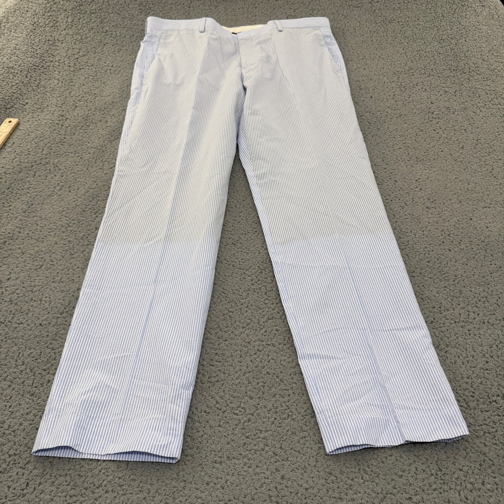 J.Crew Ludlow Slim Dress Pants Mens 36x32 Blue White Seersucker Striped Cotton